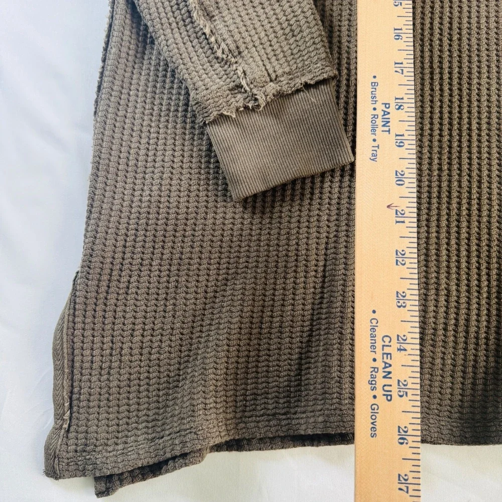 We The Free Travis Tunic Polo Pullover Women Small Green Waffle Knit Free People